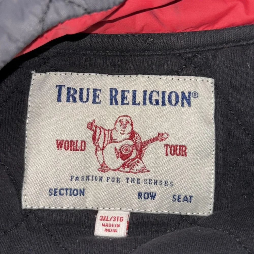 True Religion Sweatshirt Mens 3XL Black Gray Quarter Zip Quilted Yoke Pullover